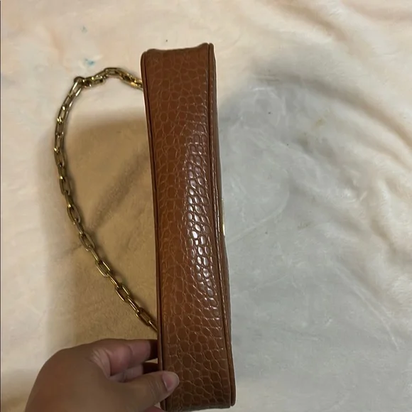 Aldo Brown and Gold Croc Embossed Shoulder Bag - Picture 4 of 11